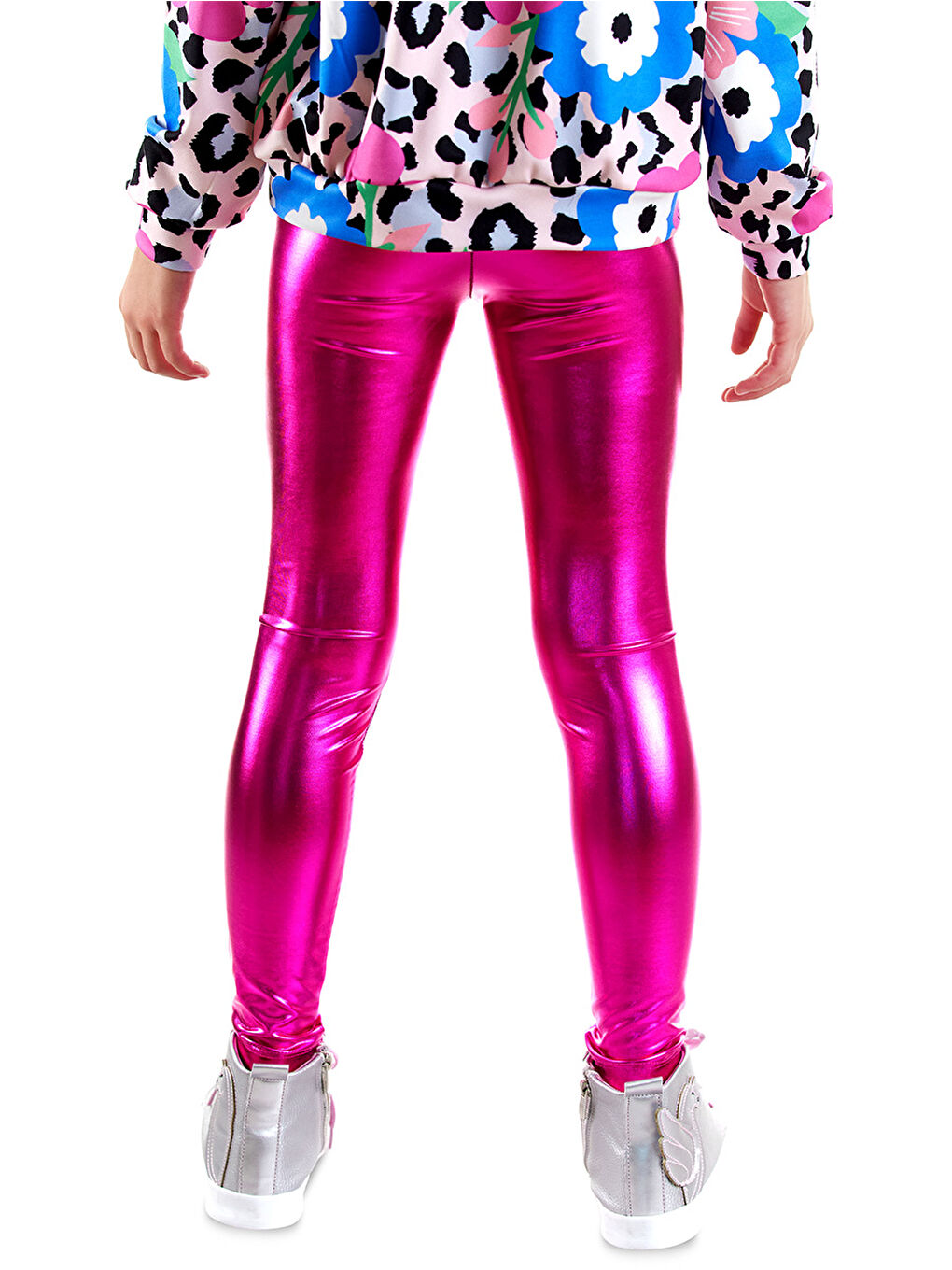 Kız Çocuk Koyu Pembe Metalik Parlak Tayt-1