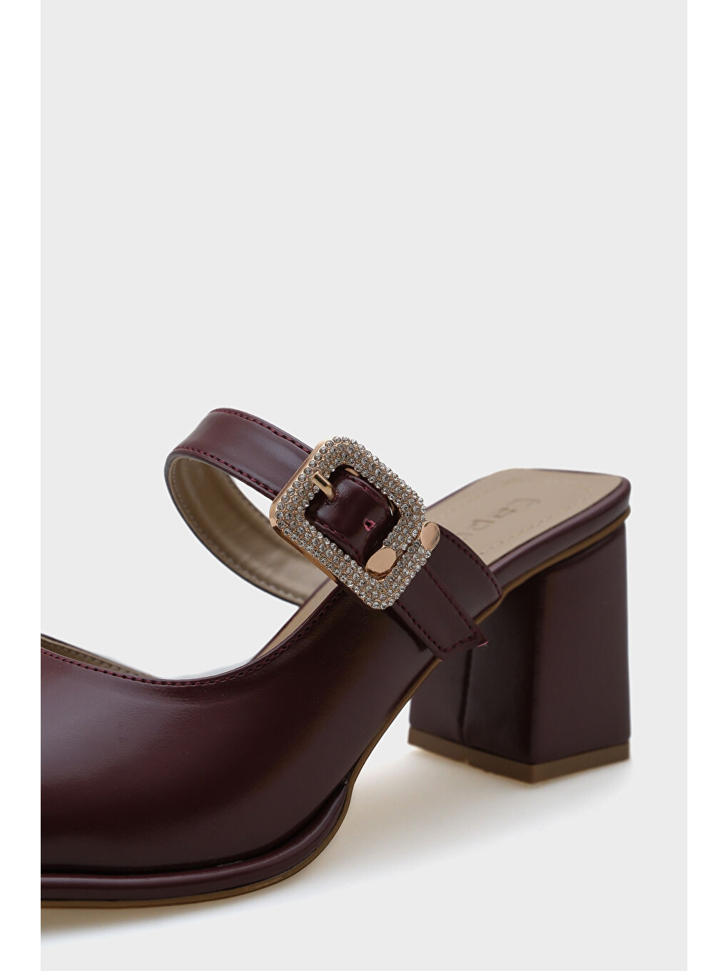 Bordo Monika Küt Burunlu Orta Topuklu Taşlı Tokalı Kadın Terlik-2