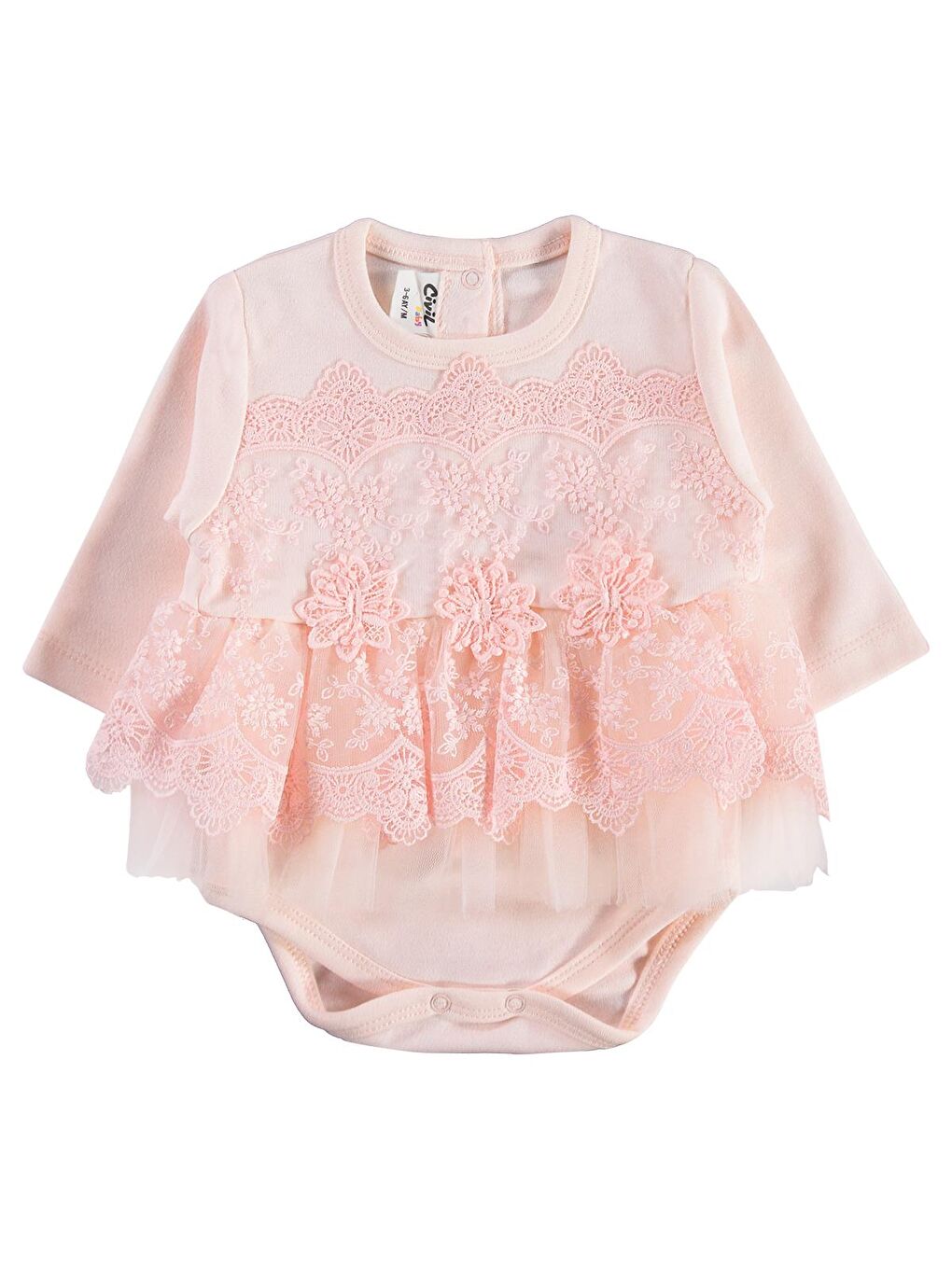 Pembe Baby Fırfır Tüllü 3-12 Ay Çıtçıtlı Badi - Pudra 9-12 Ay