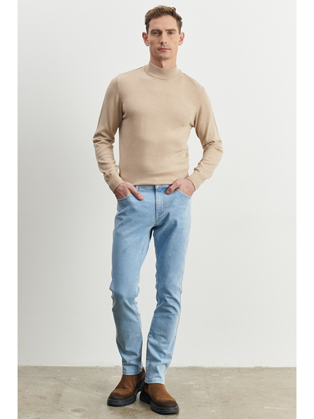 Erkek Açık Mavi Slim Fit Dar Kesim Magic Denim Esnek Jean Pantolon