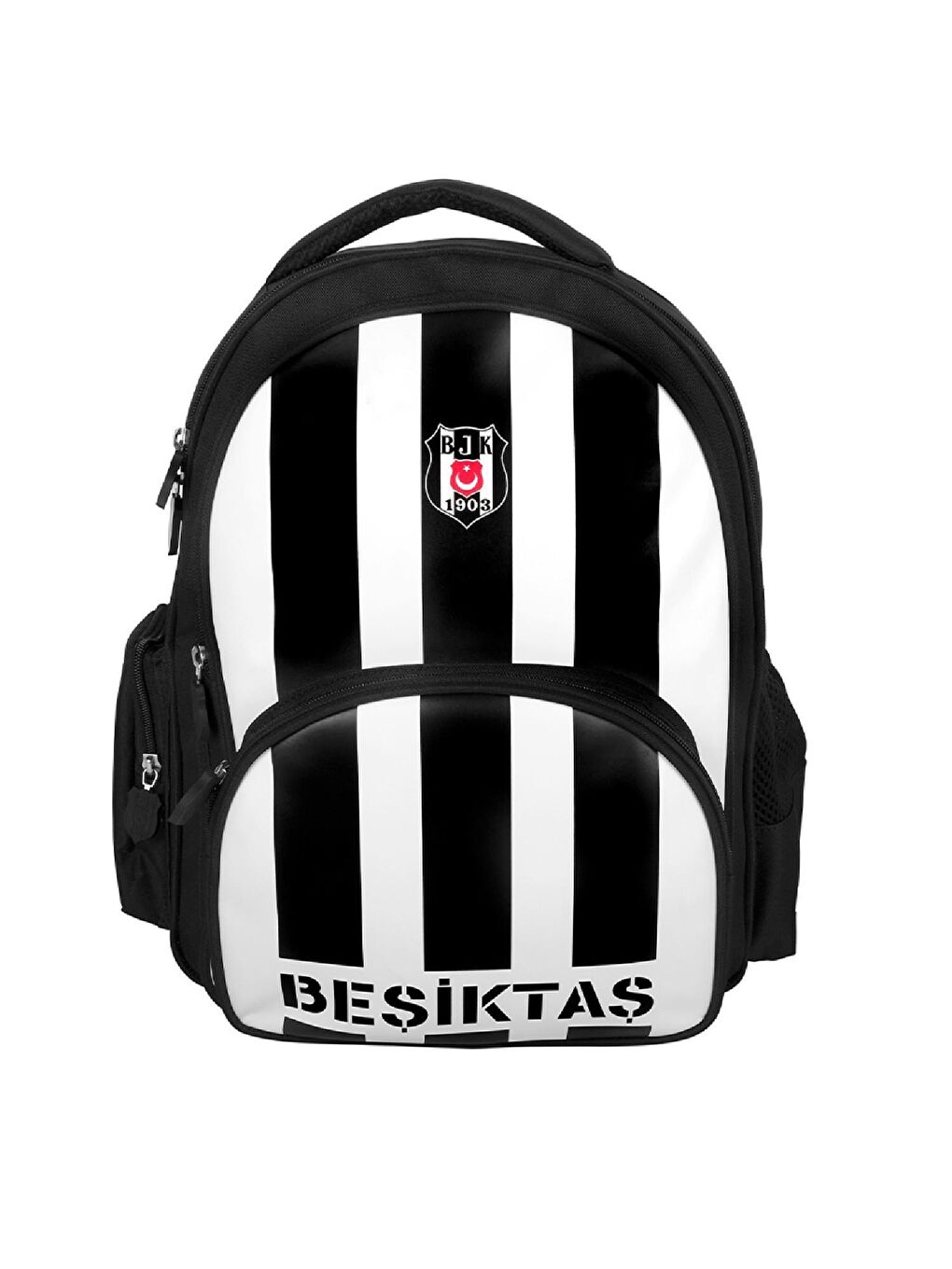 Beşiktaş Siyah-Beyaz 3 Bölmeli Çubuklu Suni Deri Okul Sırt Çantası (24352)