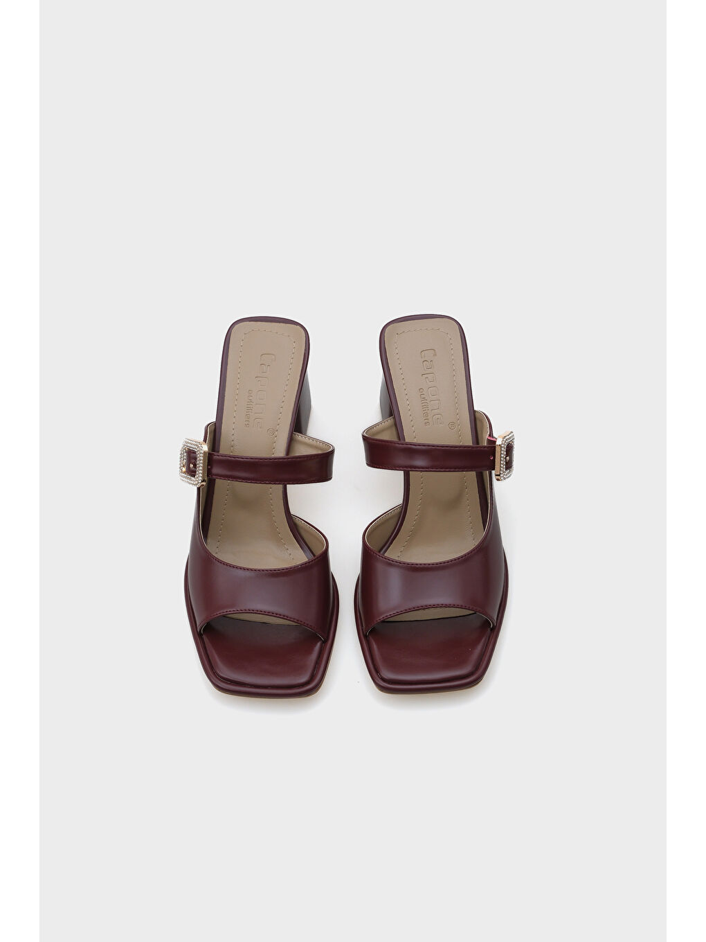 Bordo Monika Küt Burunlu Orta Topuklu Taşlı Tokalı Kadın Terlik-5