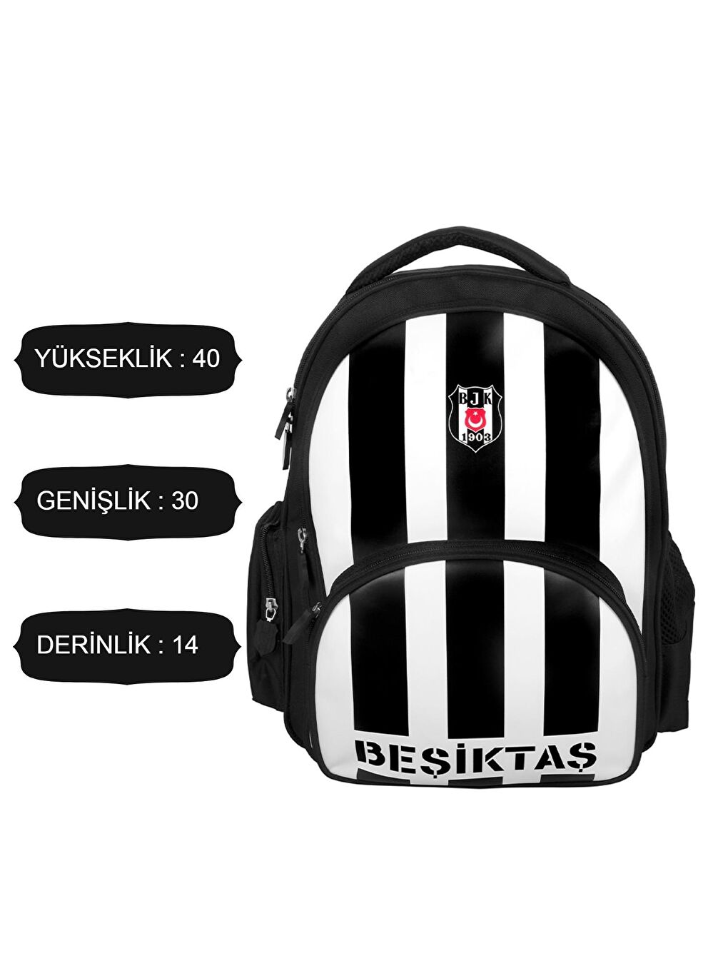 Beşiktaş Siyah-Beyaz 3 Bölmeli Çubuklu Suni Deri Okul Sırt Çantası (24352) - 1