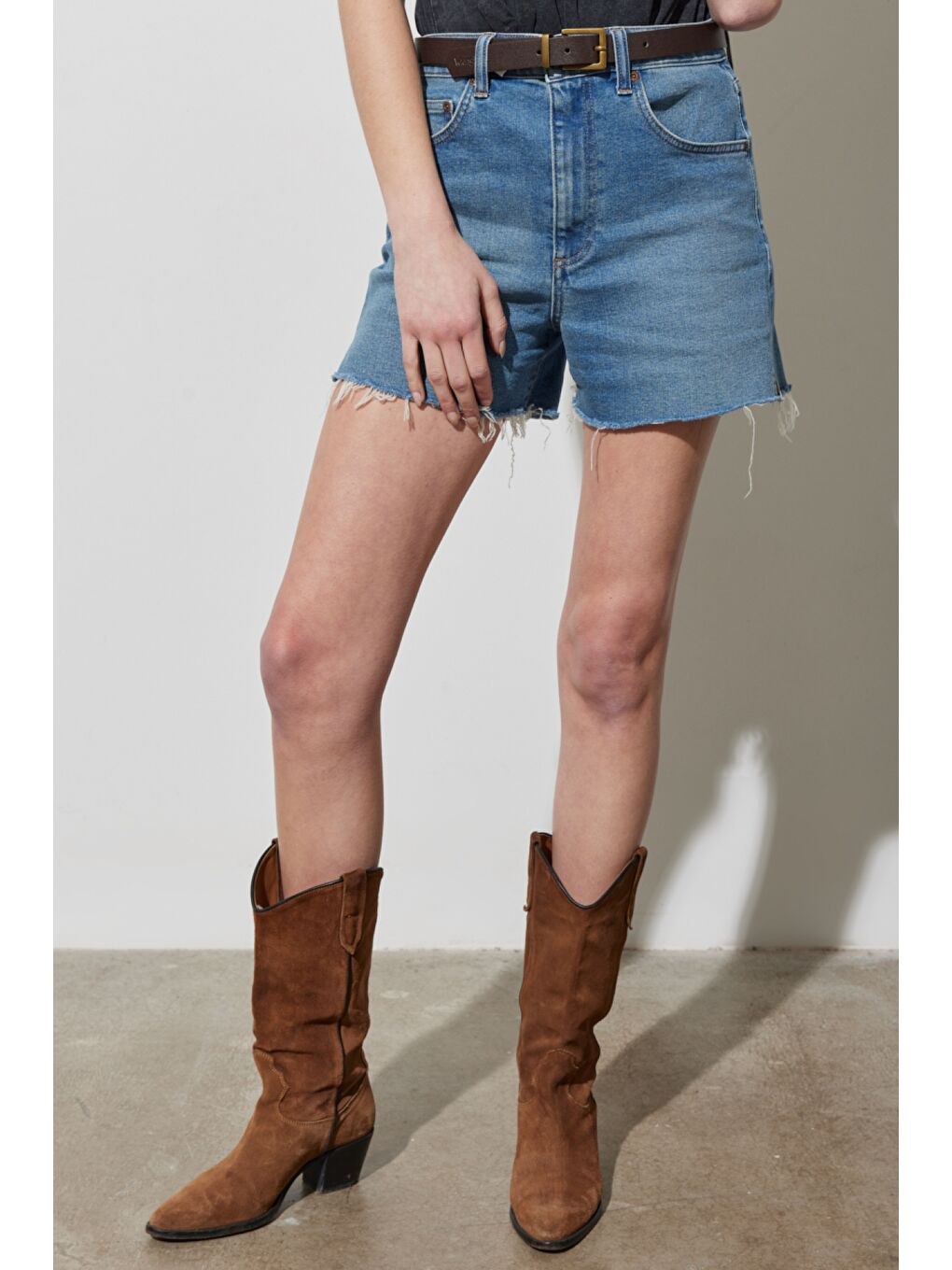 Yeşil Regular Fit Normal Kesim Yüksek Bel Desenli Esnek Jean Jean Şort