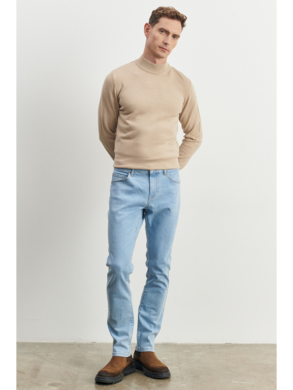 Erkek Açık Mavi Slim Fit Dar Kesim Magic Denim Esnek Jean Pantolon-1