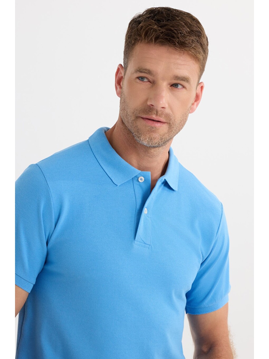 Erkek Slim Fit Dar Kesim Premium Seri %100 Pamuk Yumuşak Dokulu Merserize Mavi Polo Yaka Tişört-2