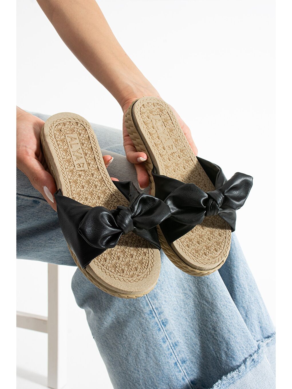 Siyah DORA Kurdale Kadın Terlik Kaymaz Taban Havuz Plaj Terliği Ev Terliği-3