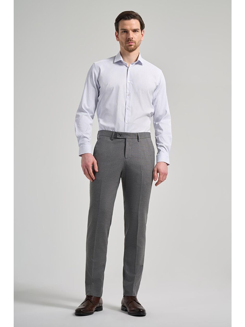 Gri Esnek Yandan Cepli Slim Fit Classic Erkek Pantolon 1003245909-1
