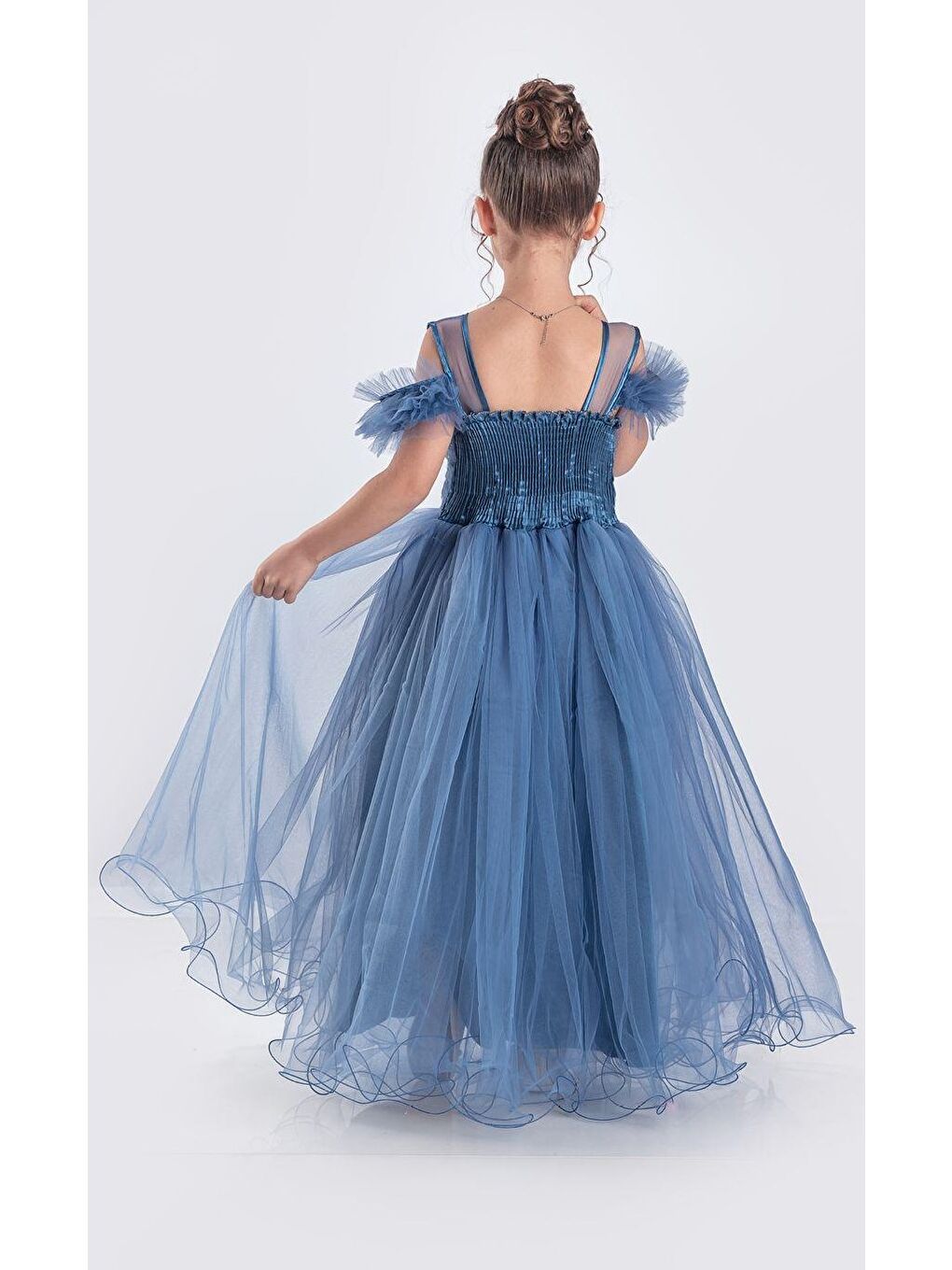 İndigo Uzun Etek Kız Çocuk Robası Şifon Abiye M00723-7