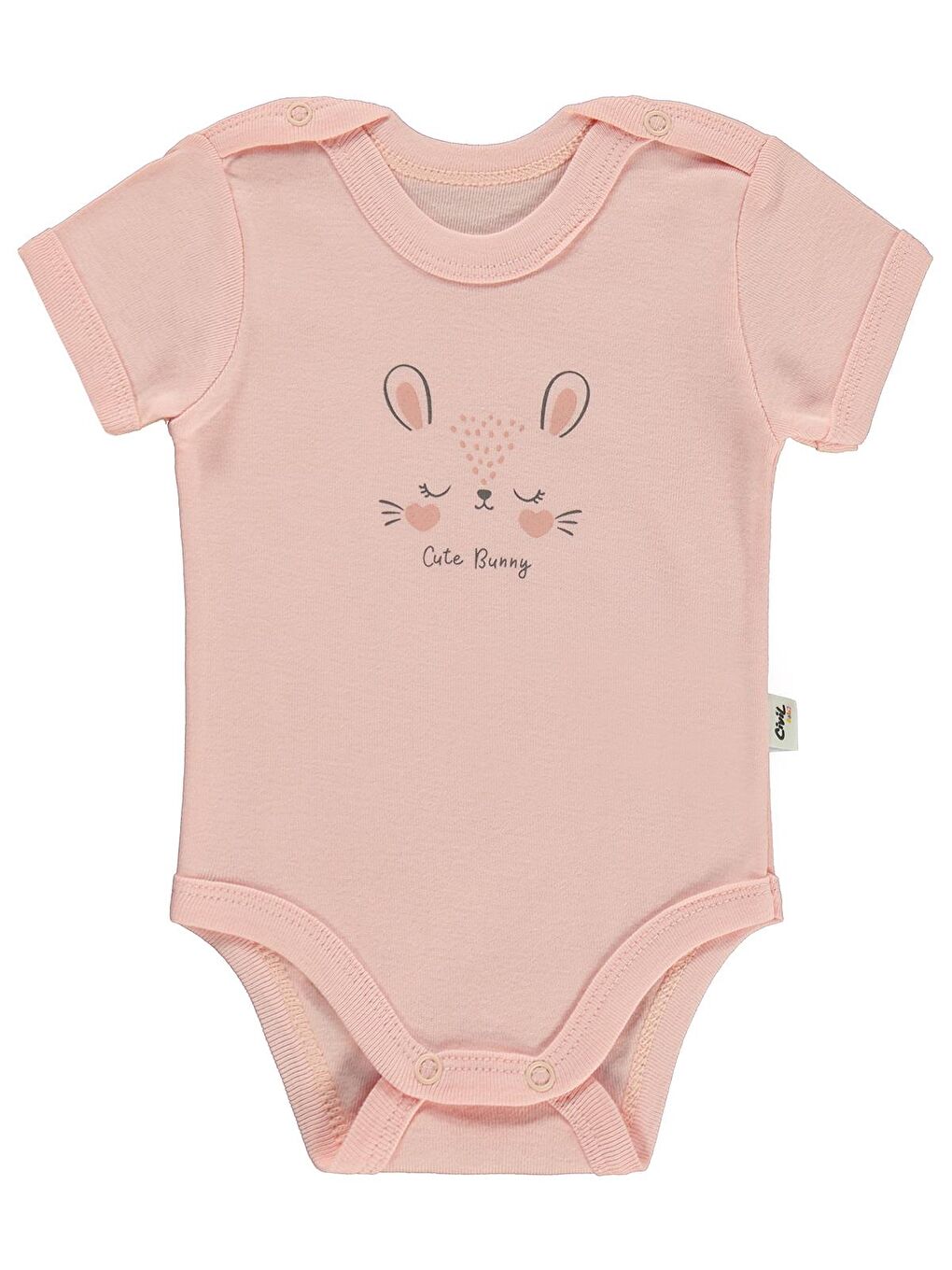 Baby Cute Bunny Baskılı 1-36 Ay Çıtçıtlı Badi - Pembe 1-3 Ay