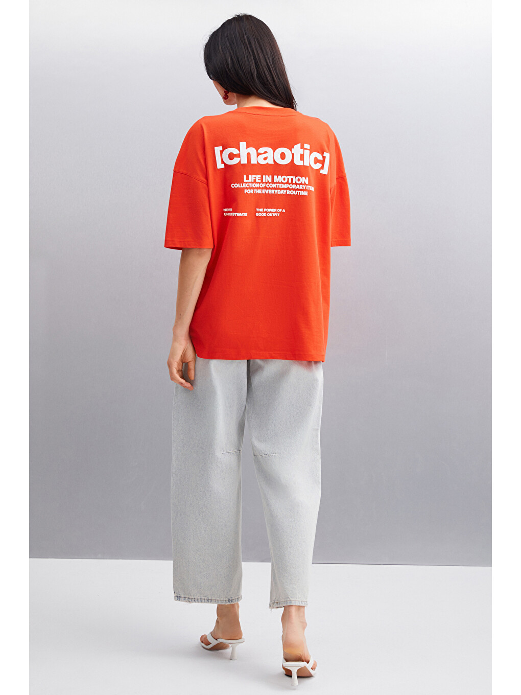 Kırmızı ARCADIA Kadın %100 Pamuk Arka ve Önü Yazi Detaylı Baskılı Slim KIRMIZI T-Shirt-4