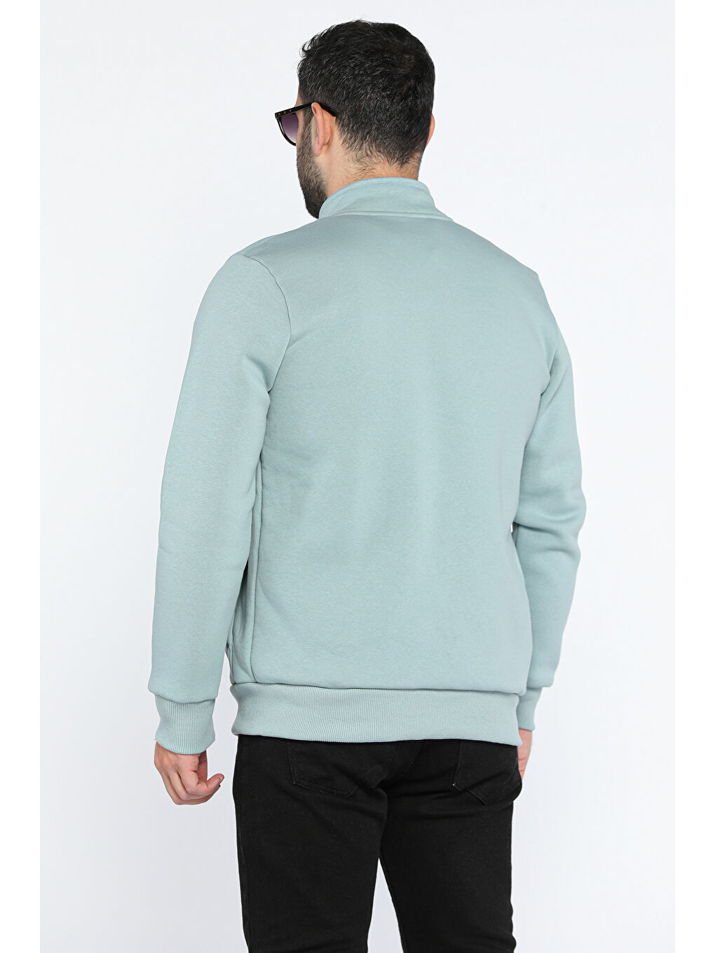 Mishar İtalia Yeşil Erkek Nakışlı Fermuarlı Şardonlu Üç İplik Sweatshirt - 2