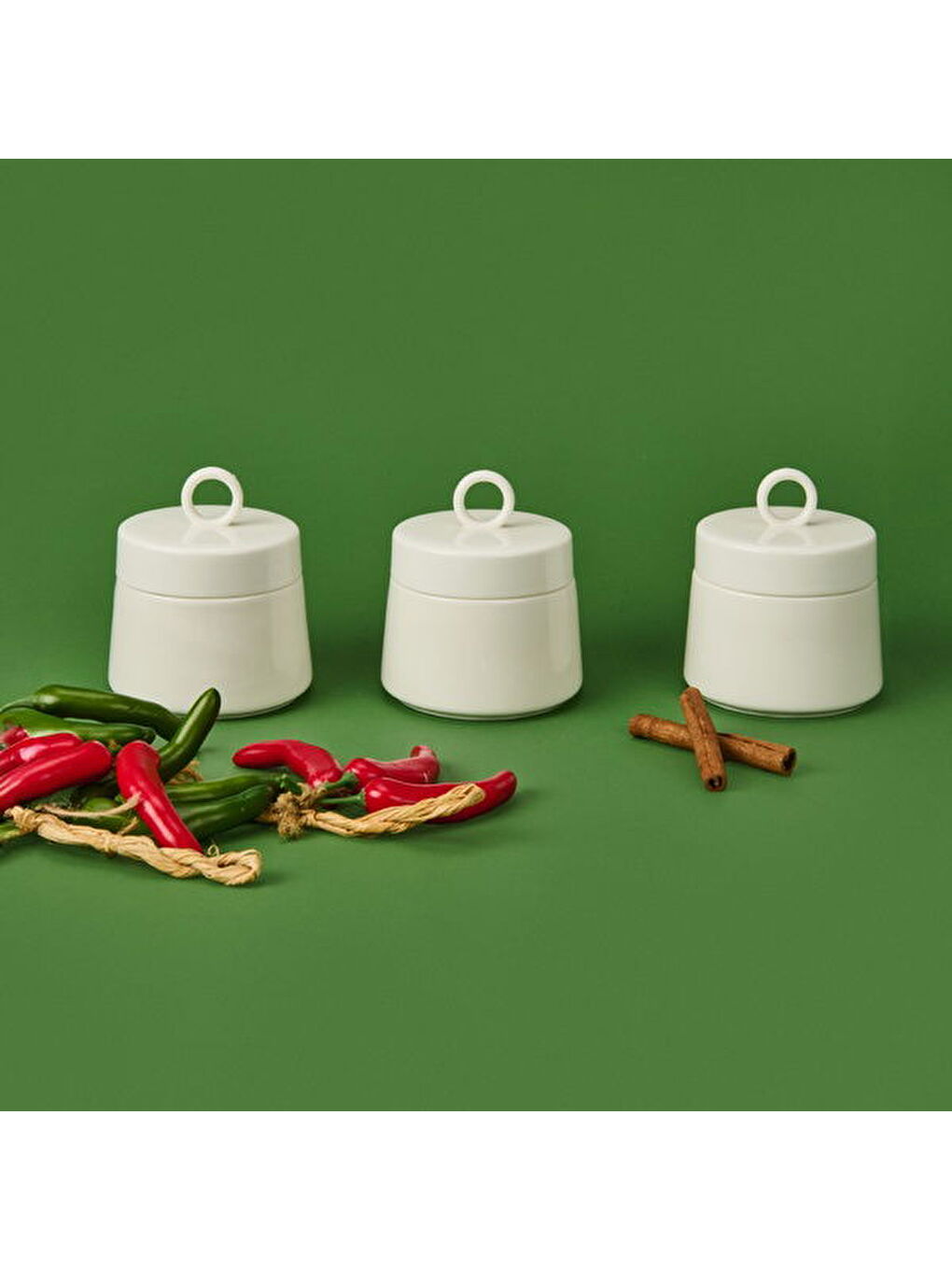 3'lü Porselen Ring Küçük Baharatlık - Beyaz / Siyah