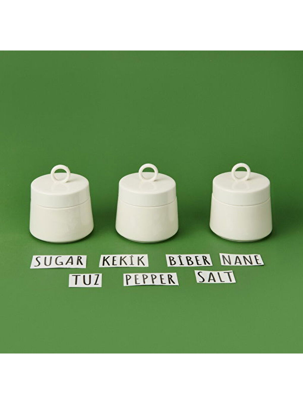 3'lü Porselen Ring Küçük Baharatlık - Beyaz / Siyah-2