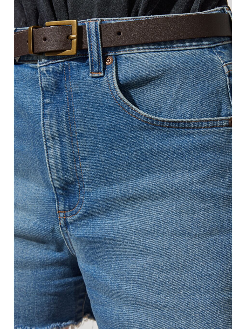 Yeşil Regular Fit Normal Kesim Yüksek Bel Desenli Esnek Jean Jean Şort-4