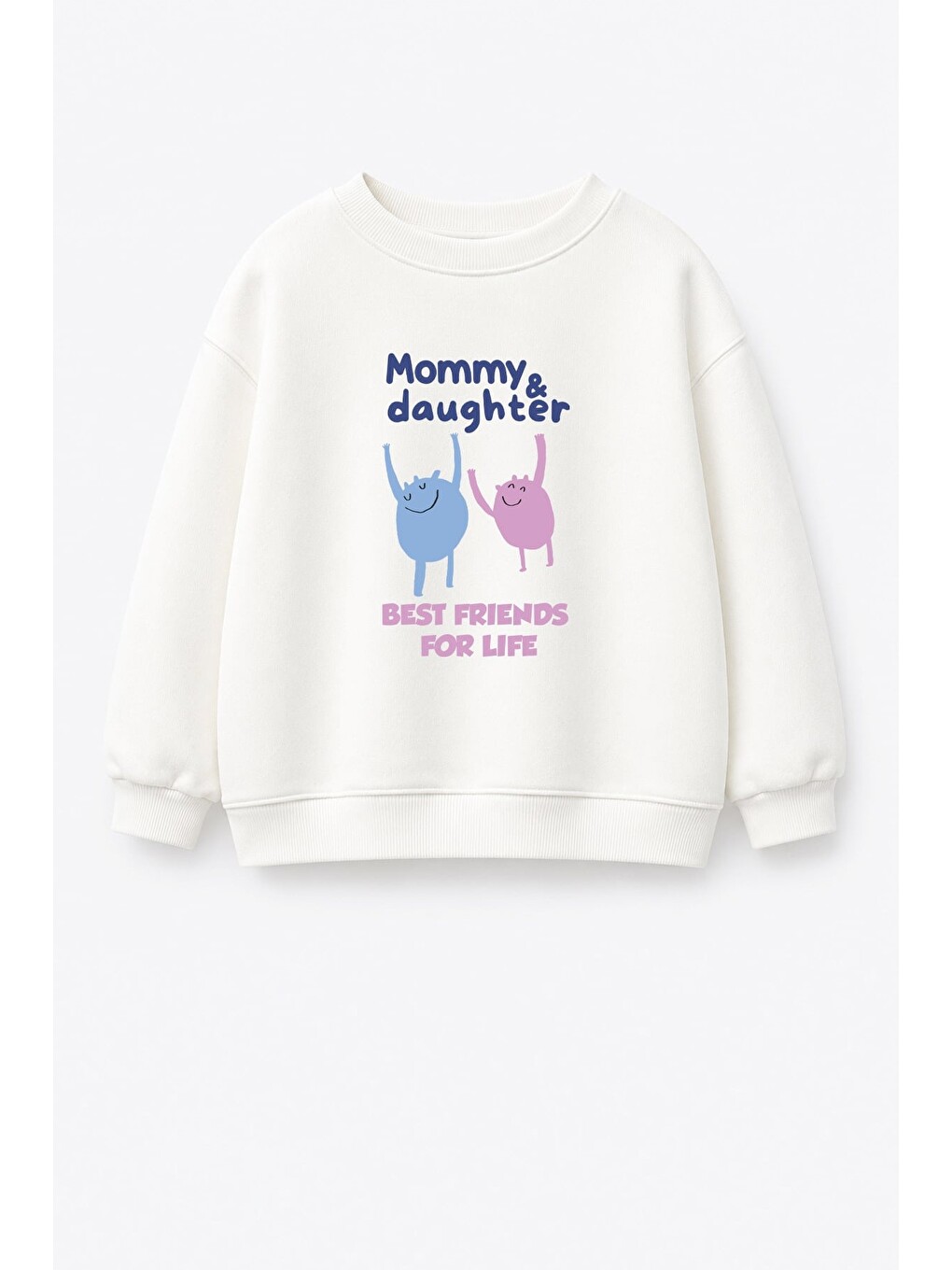 Ekru Kız Çocuk Pamuklu Bisiklet Yaka Anne Kız Baskılı T-shirt