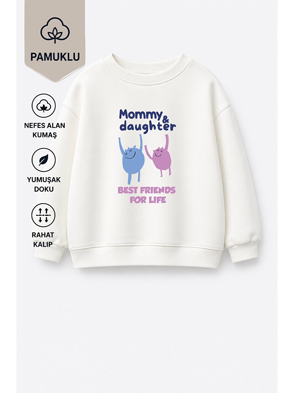 Ekru Kız Çocuk Pamuklu Bisiklet Yaka Anne Kız Baskılı T-shirt-2