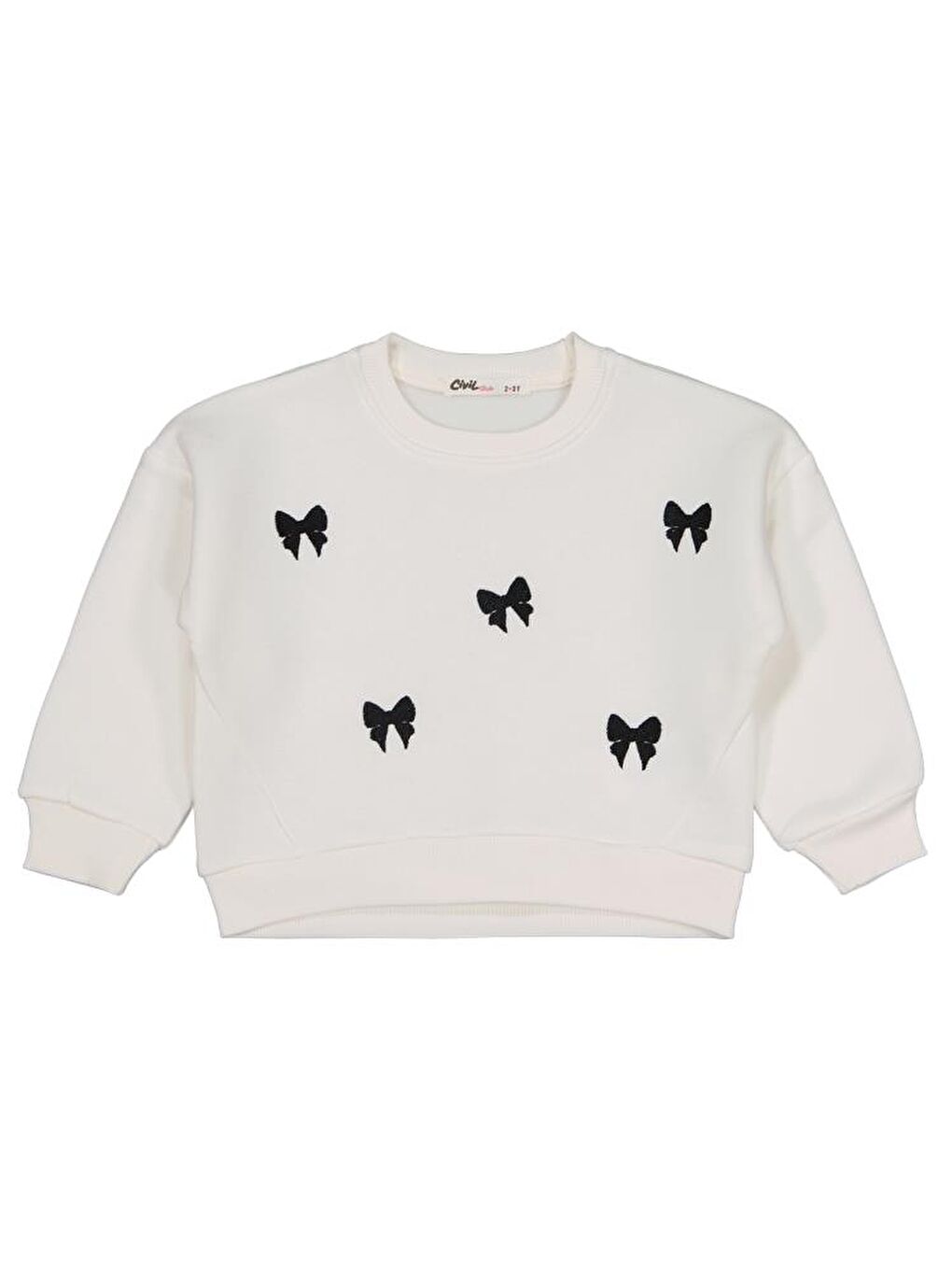 Siyah Girls Fiyonk Nakışlı 2-5 Yaş Eşofman Takımı - Ekru 2-3 Yaş-1