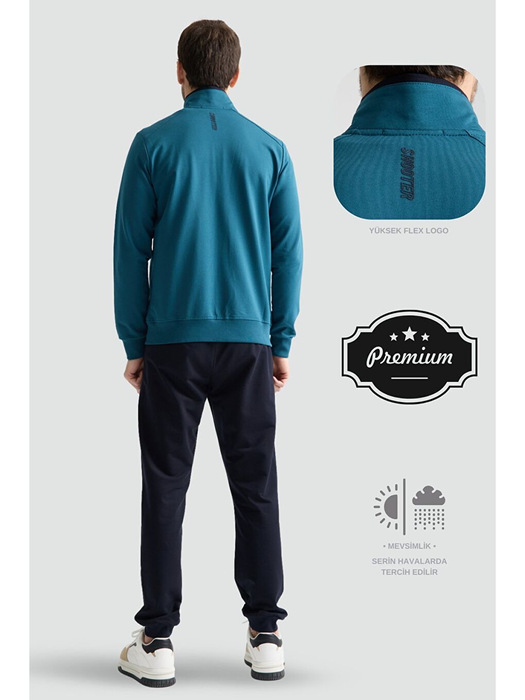 Petrol Mavisi  Erkek Luxe Eşofman Takımı Rahat Kalıp Manşetli Minimal Logo-5