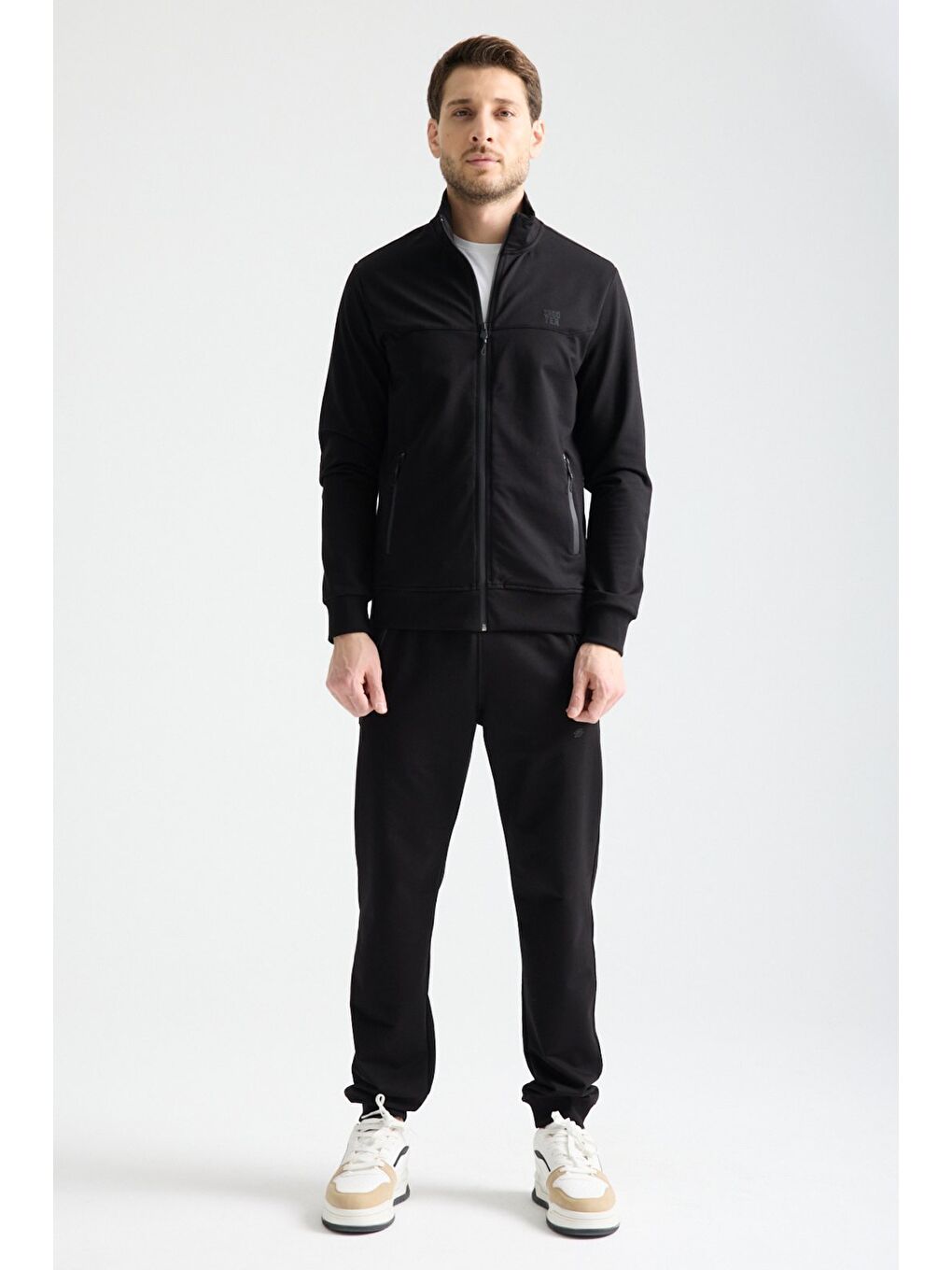 Siyah  Erkek Luxe Eşofman Takımı Rahat Kalıp Manşetli Minimal Logo-1