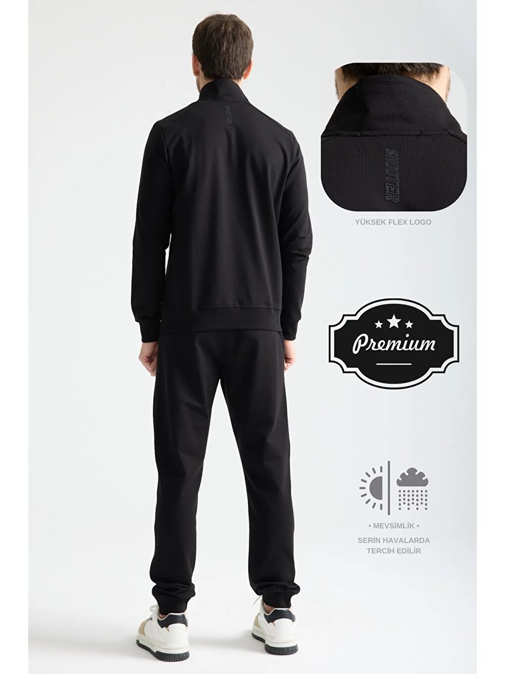 Siyah  Erkek Luxe Eşofman Takımı Rahat Kalıp Manşetli Minimal Logo-2