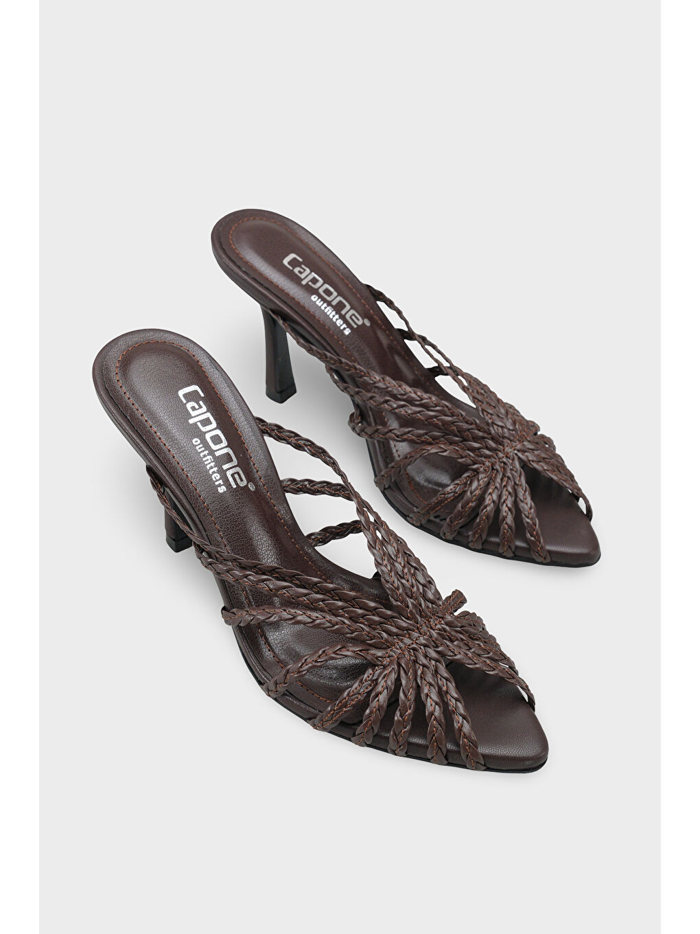 Kahverengi Lacie Örgü Orta Topuklu Kadın Terlik-2