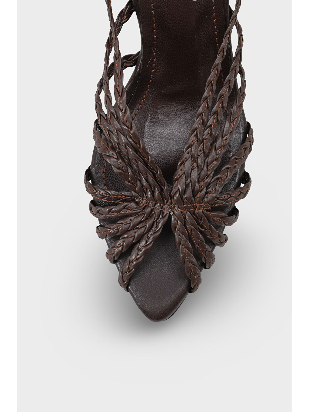 Kahverengi Lacie Örgü Orta Topuklu Kadın Terlik-3