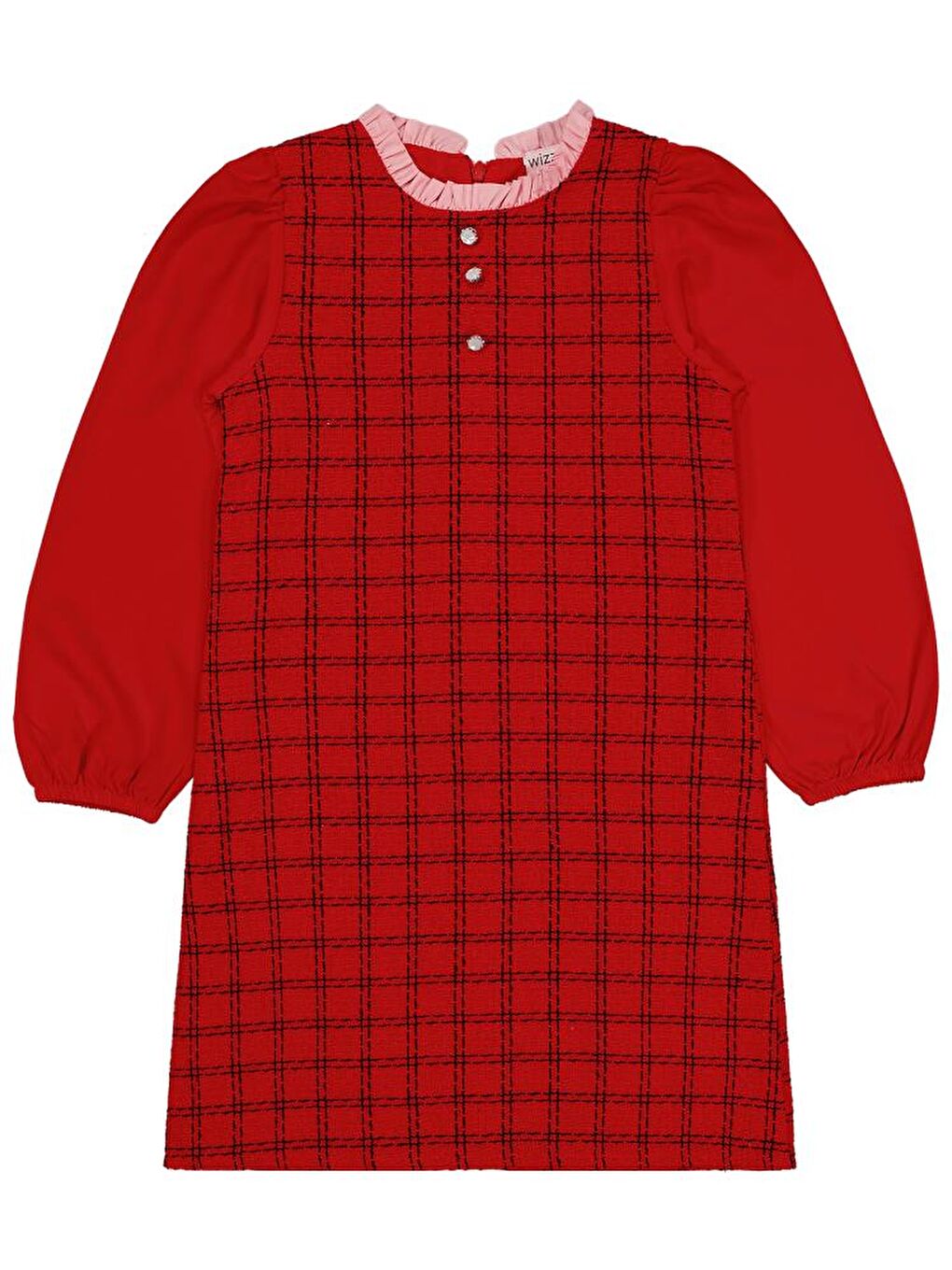 Girls Yakası Fırfırlı 6-9 Yaş Elbise - Kırmızı9-10 Yaş