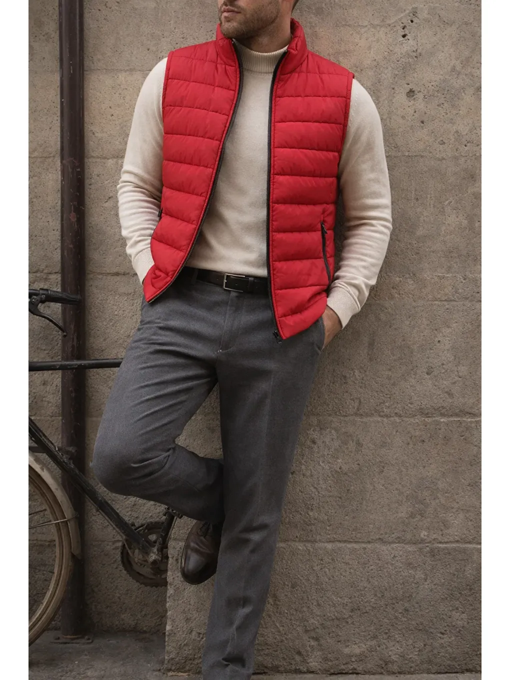 Erkek Kışlık Kolsuz Trend Astarlı Kırmızı Şişme Yelek-2