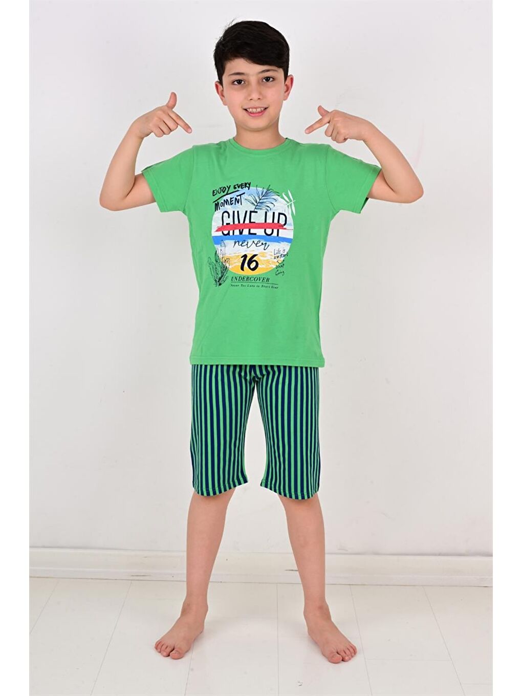 Erkek Çocuk Kapri Pijama Takımı Moment Yeşil-1