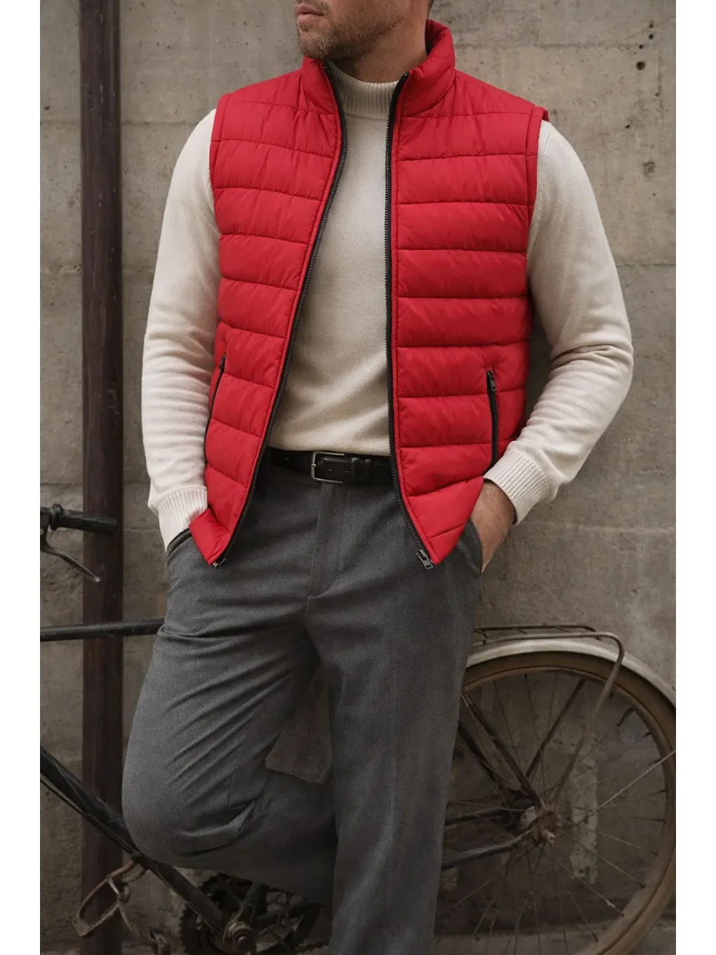 Erkek Kışlık Kolsuz Trend Astarlı Kırmızı Şişme Yelek-3