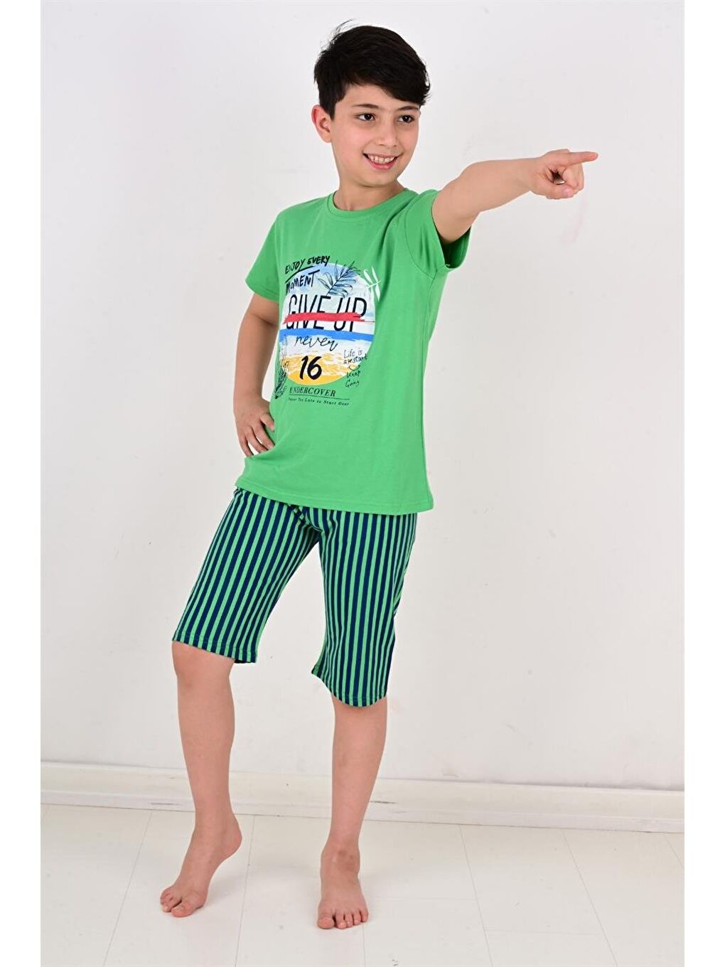 Erkek Çocuk Kapri Pijama Takımı Moment Yeşil-2