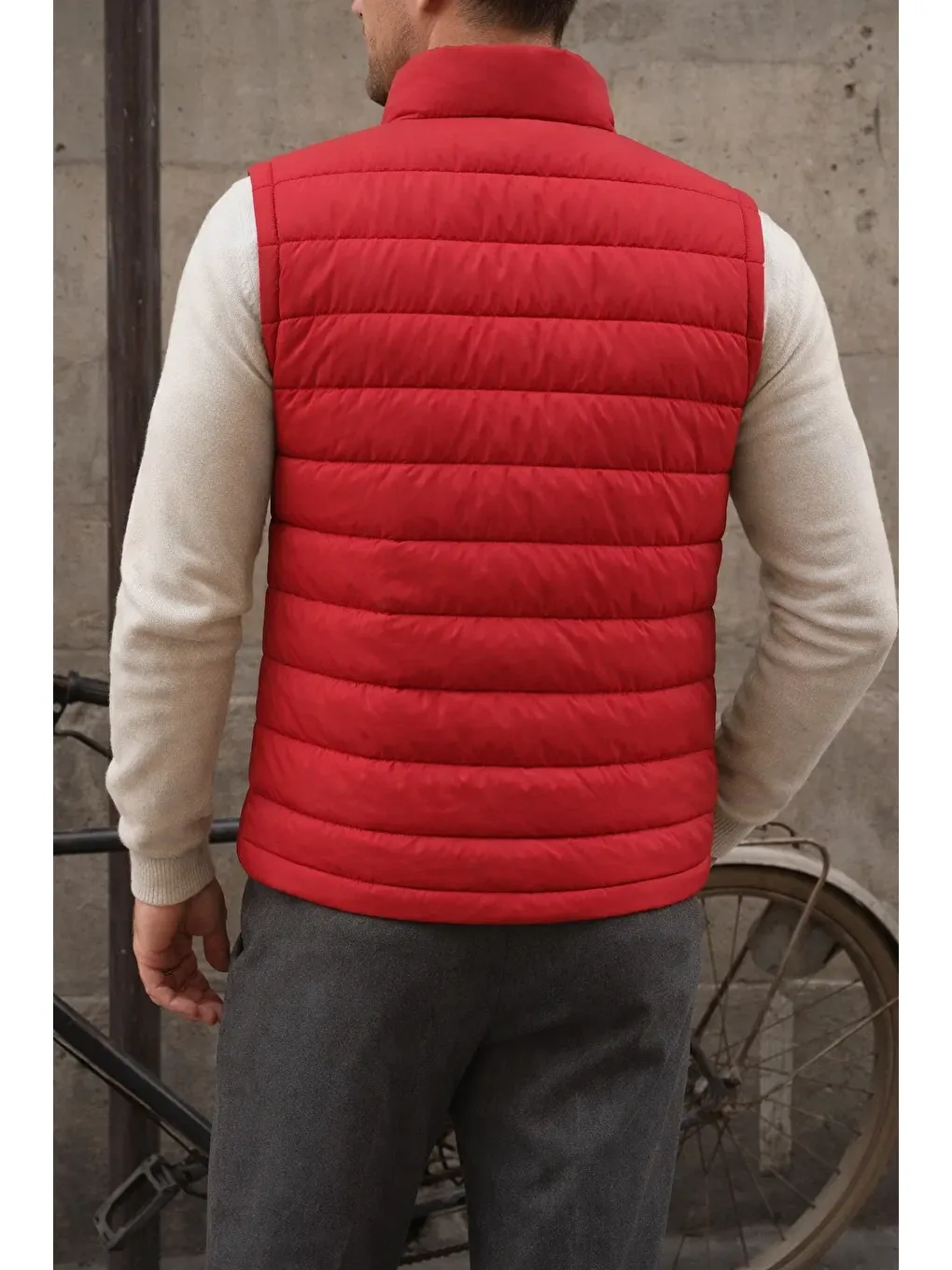 Erkek Kışlık Kolsuz Trend Astarlı Kırmızı Şişme Yelek-4