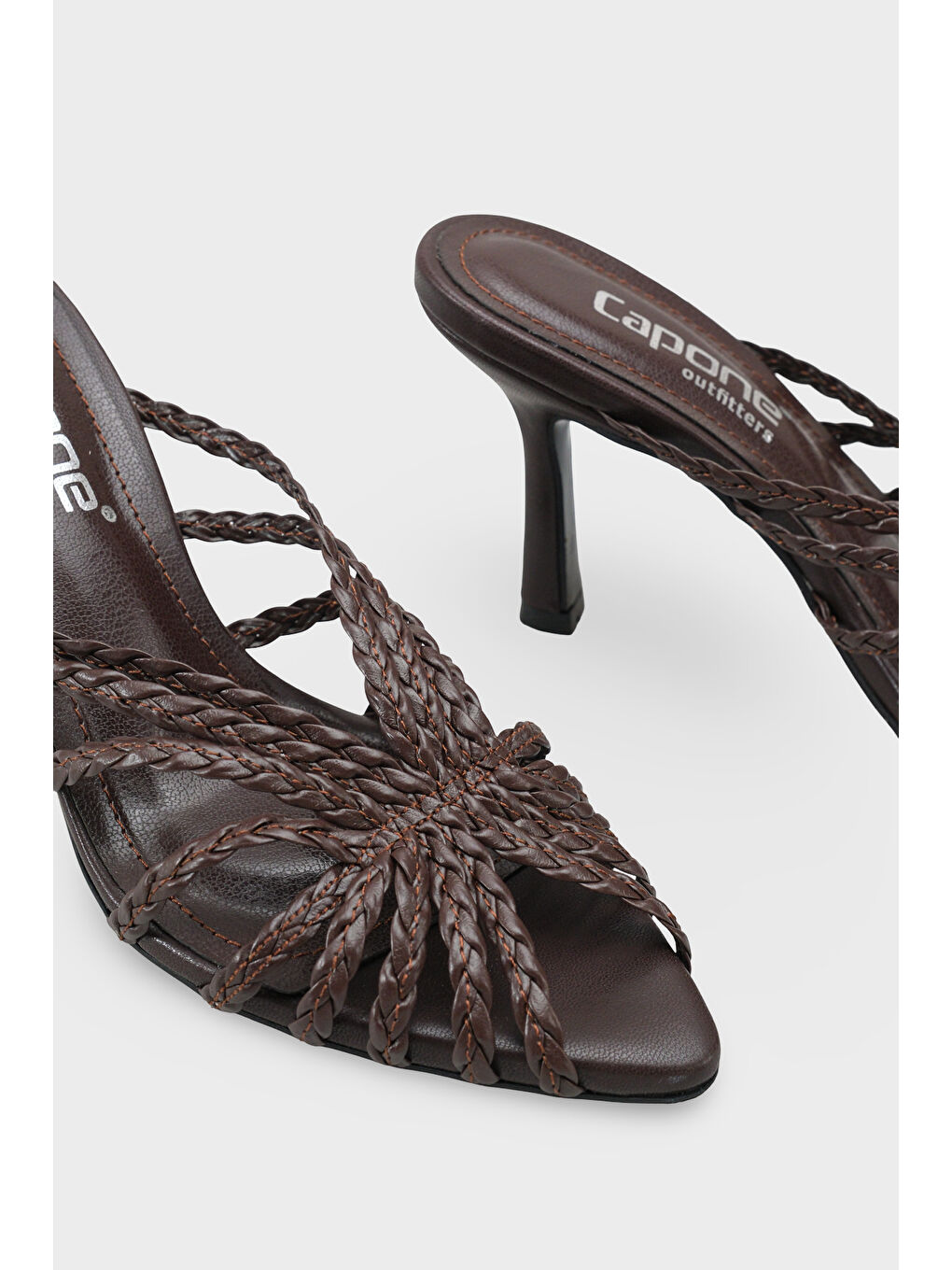 Kahverengi Lacie Örgü Orta Topuklu Kadın Terlik-4