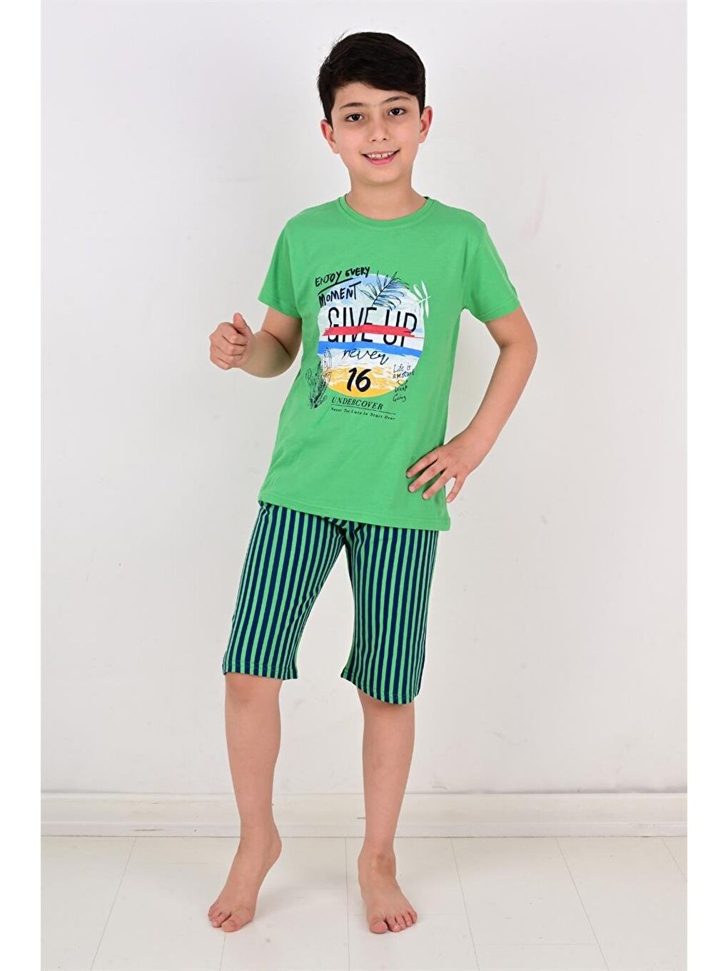 Erkek Çocuk Kapri Pijama Takımı Moment Yeşil-3