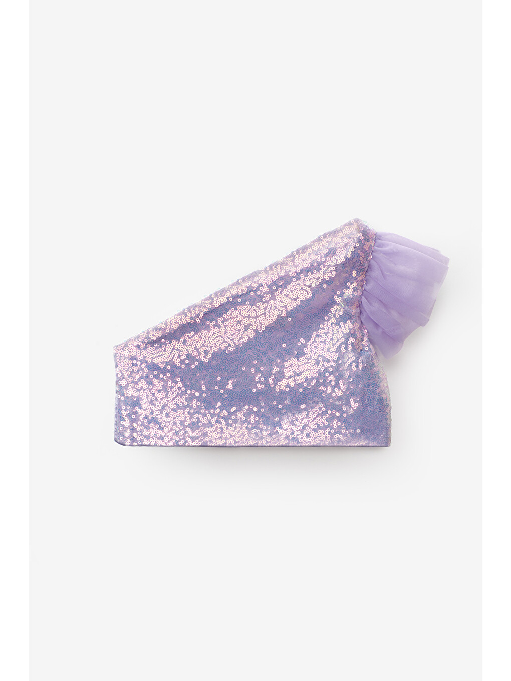 Lila Pullu Tek Omuzlu Kolu Tül Detaylı Kız Çocuk Crop Bluz - Bianca-1
