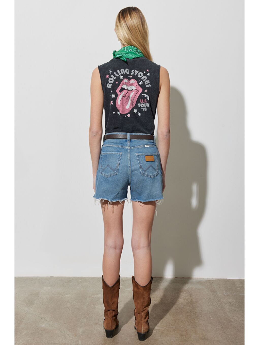 Yeşil Regular Fit Normal Kesim Yüksek Bel Desenli Esnek Jean Jean Şort-7