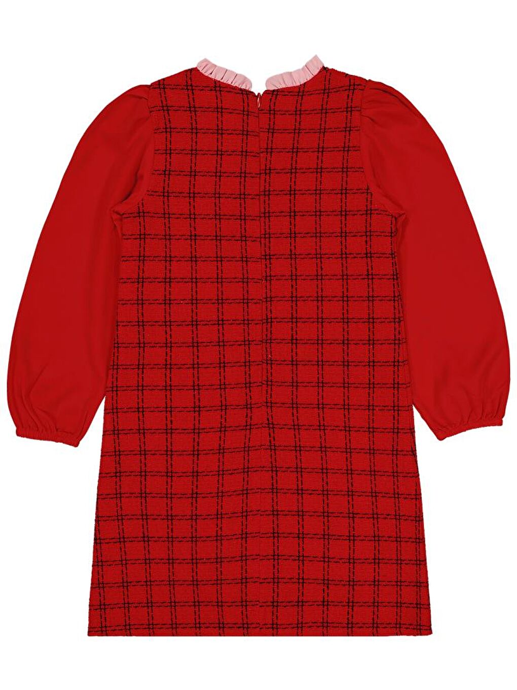 Girls Yakası Fırfırlı 6-9 Yaş Elbise - Kırmızı9-10 Yaş-1