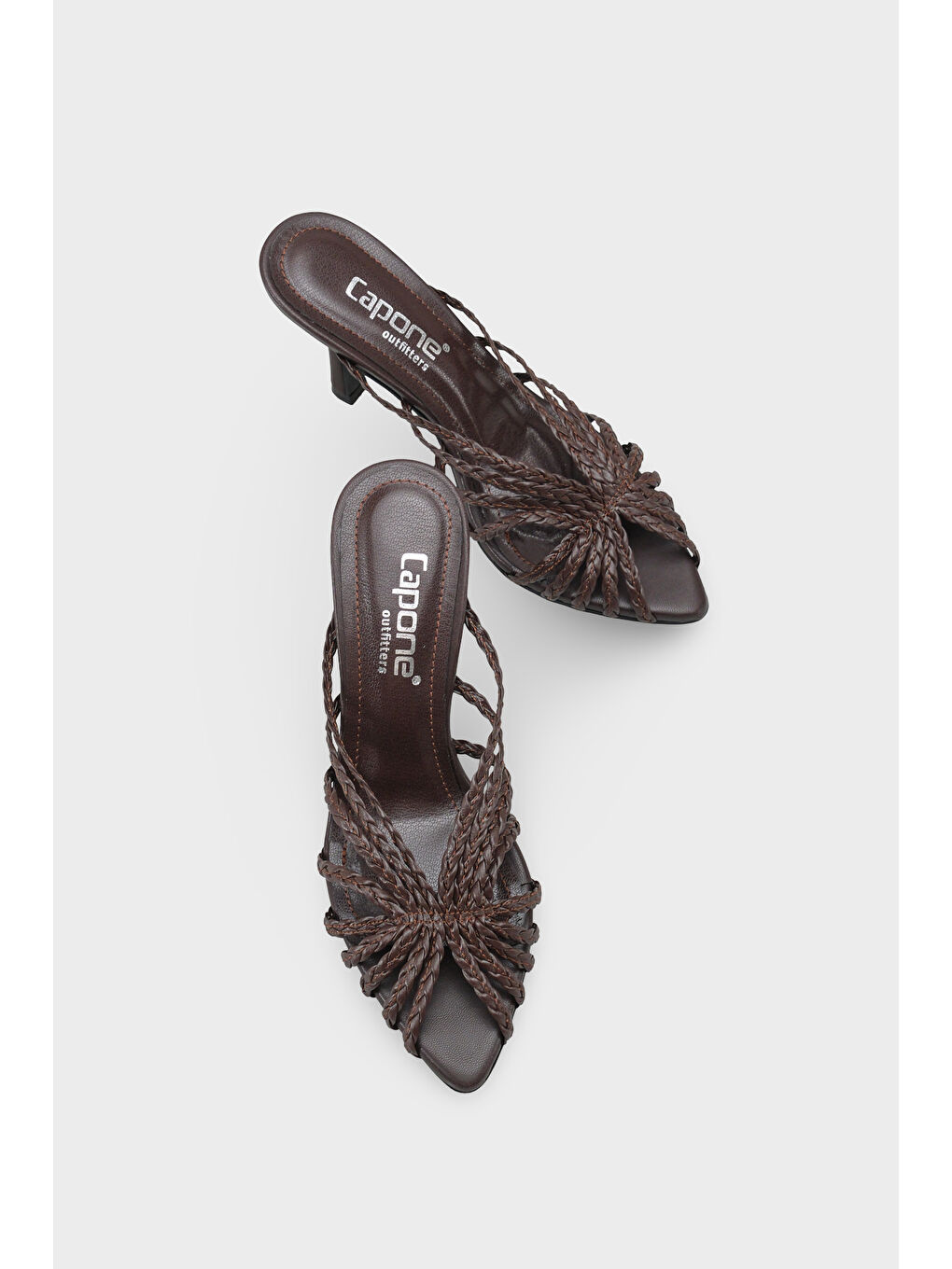 Kahverengi Lacie Örgü Orta Topuklu Kadın Terlik-6