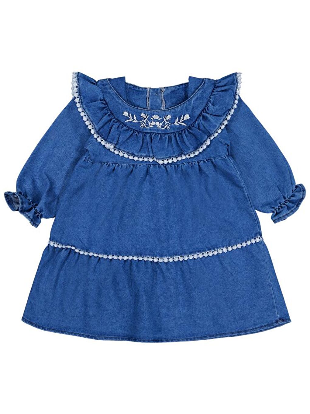 Baby Çiçek Nakışlı 6-18 Ay Elbise - Mavi 12-18 Ay-1