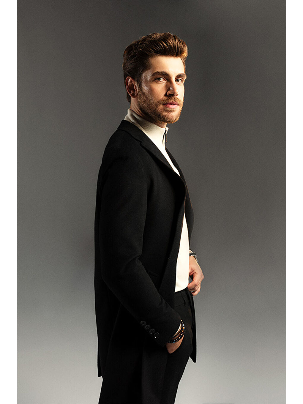 Siyah Slim Fit Ceket Yaka Yünlü Kaşe Palto-2