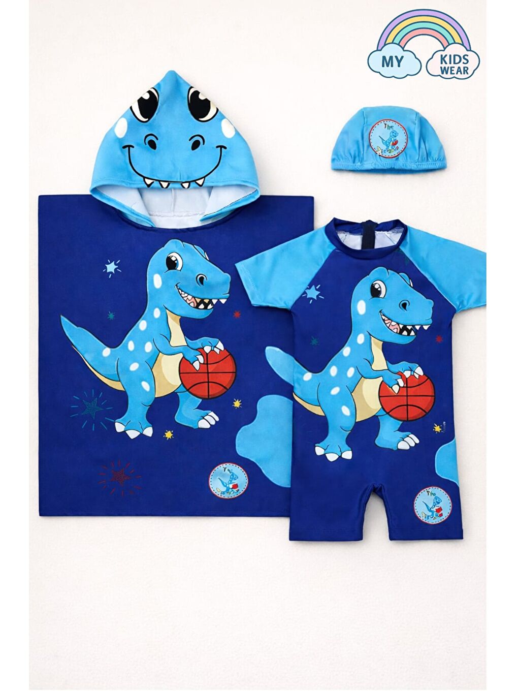 Mavi Erkek Çocuk Deniz Kombini 3’lü Set – Mayo, Havlu ve Bone 12575