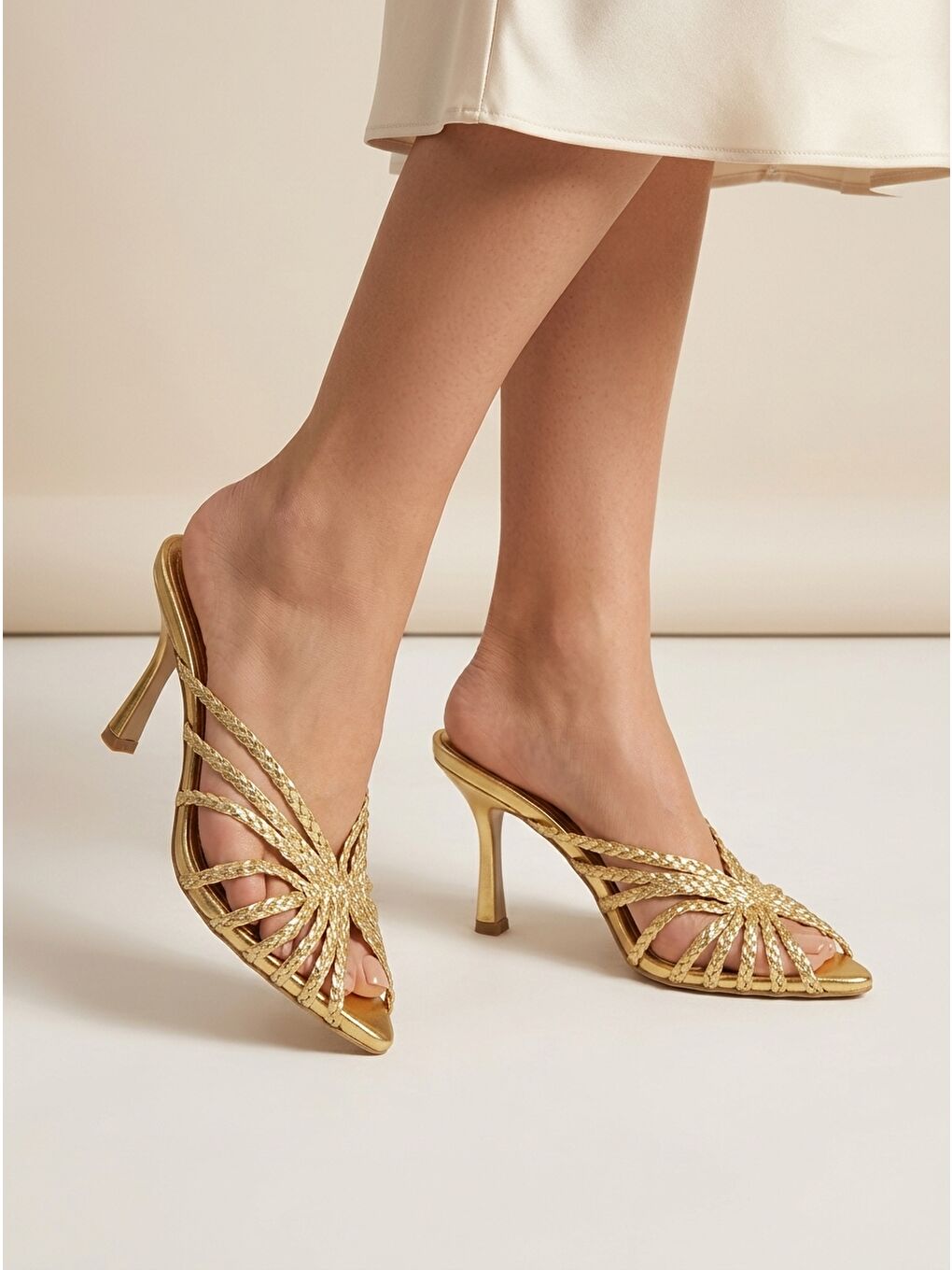 Sarı Lacie Örgü Orta Topuklu Kadın Terlik-1