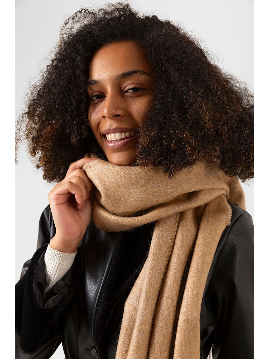 Kahverengi Uzun Camel Kalın Dokulu Püsküllü Unisex Atkı   Sıcak Ve Kış Nesnesi Sal1285-1