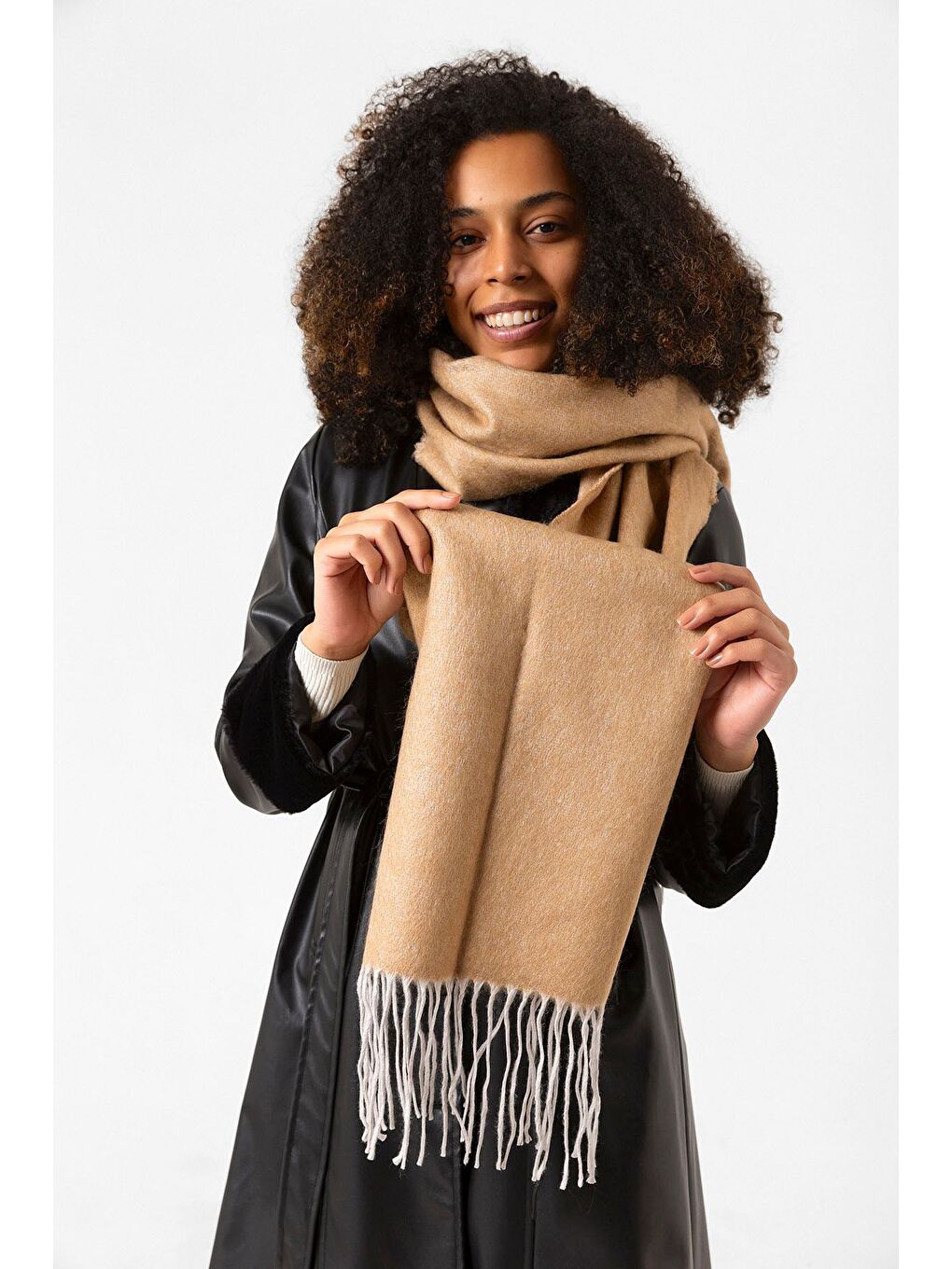 Kahverengi Uzun Camel Kalın Dokulu Püsküllü Unisex Atkı   Sıcak Ve Kış Nesnesi Sal1285-2