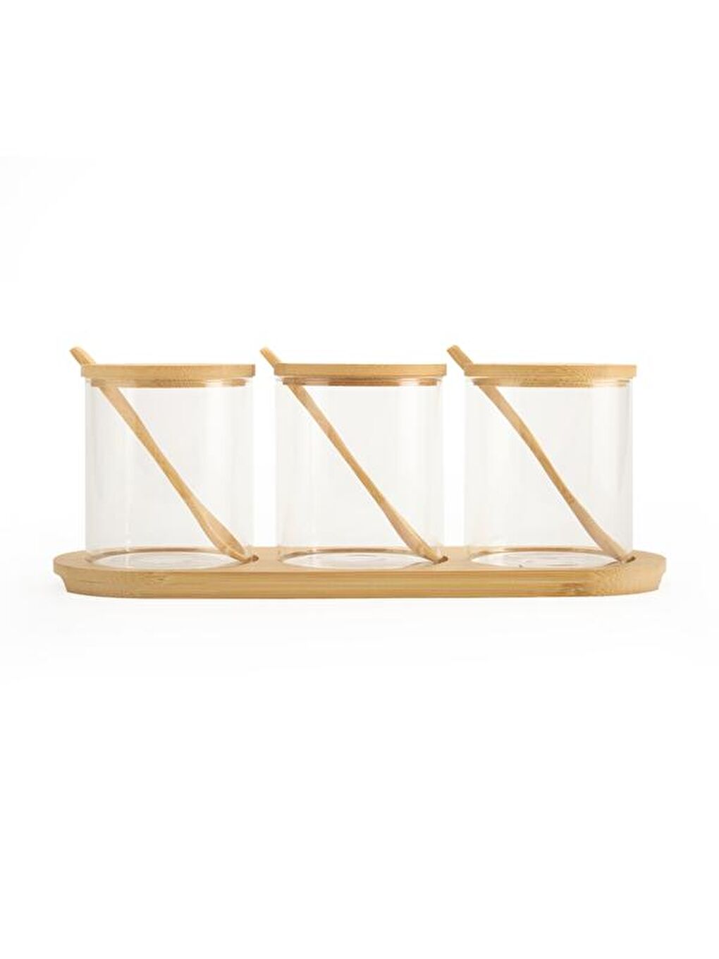 Beyaz 3'lü Yuvarlak Cam Baharatlık Seti - Şeffaf / Açık Kahverengi