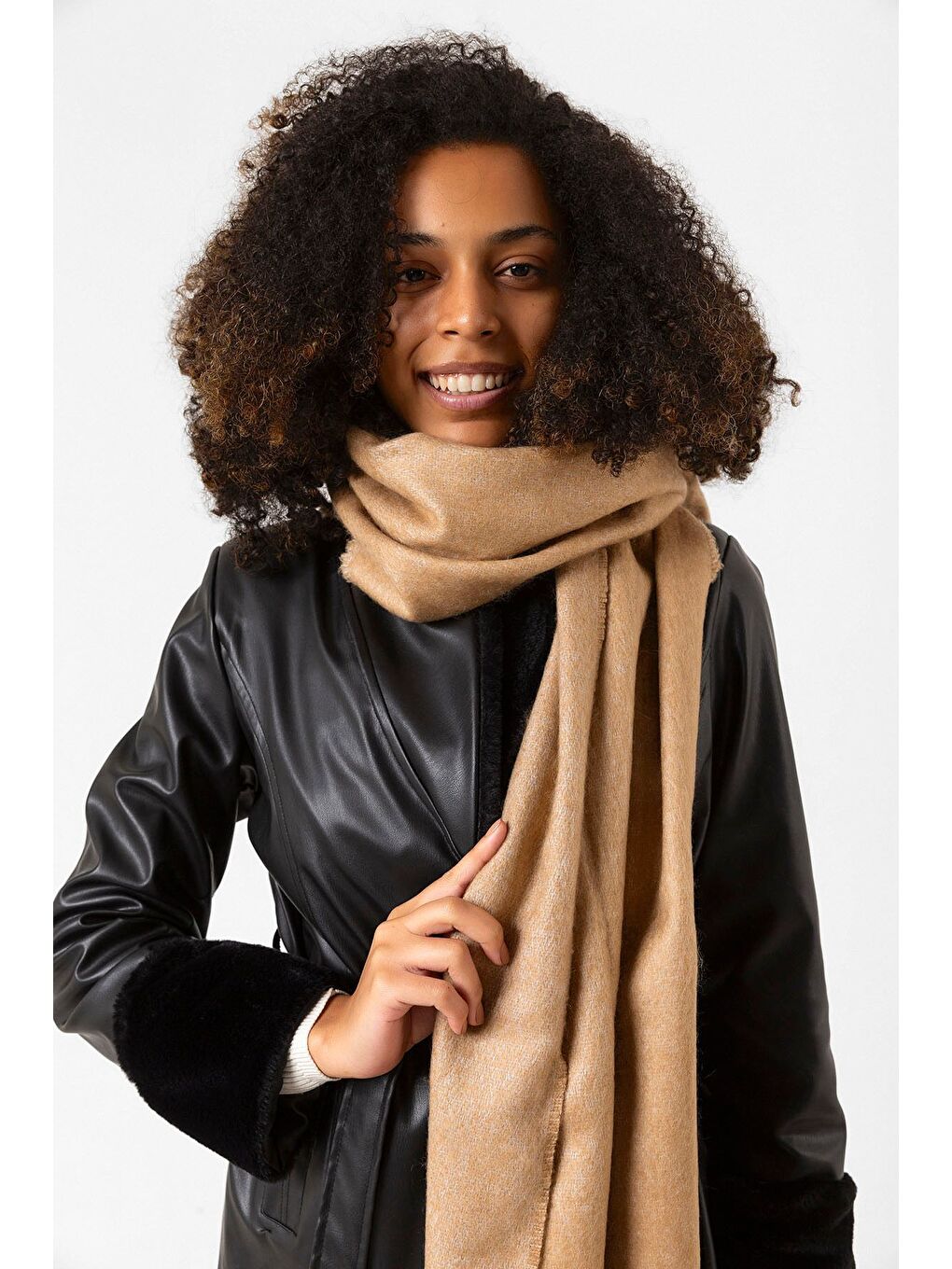 Kahverengi Uzun Camel Kalın Dokulu Püsküllü Unisex Atkı   Sıcak Ve Kış Nesnesi Sal1285-3