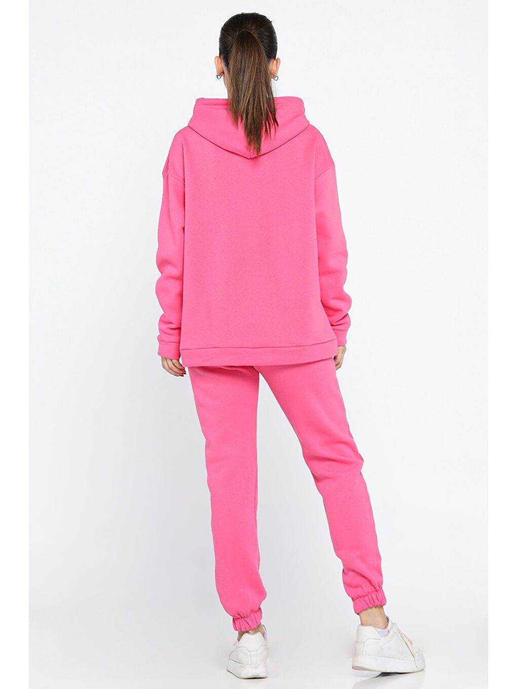 Fuşya Kadın Kapüşonlu Şardonlu Eşofman Takımı-2