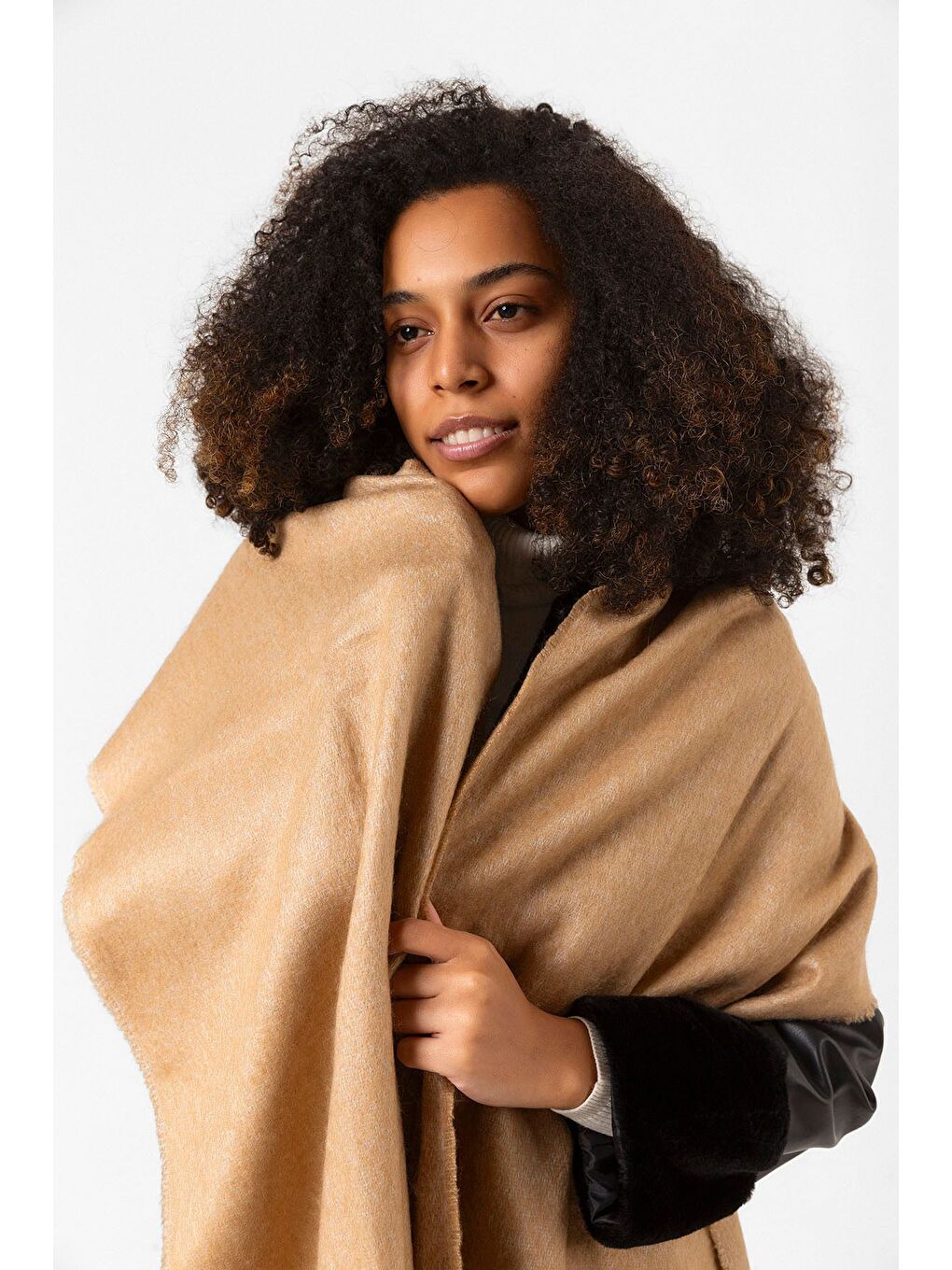 Kahverengi Uzun Camel Kalın Dokulu Püsküllü Unisex Atkı   Sıcak Ve Kış Nesnesi Sal1285-4