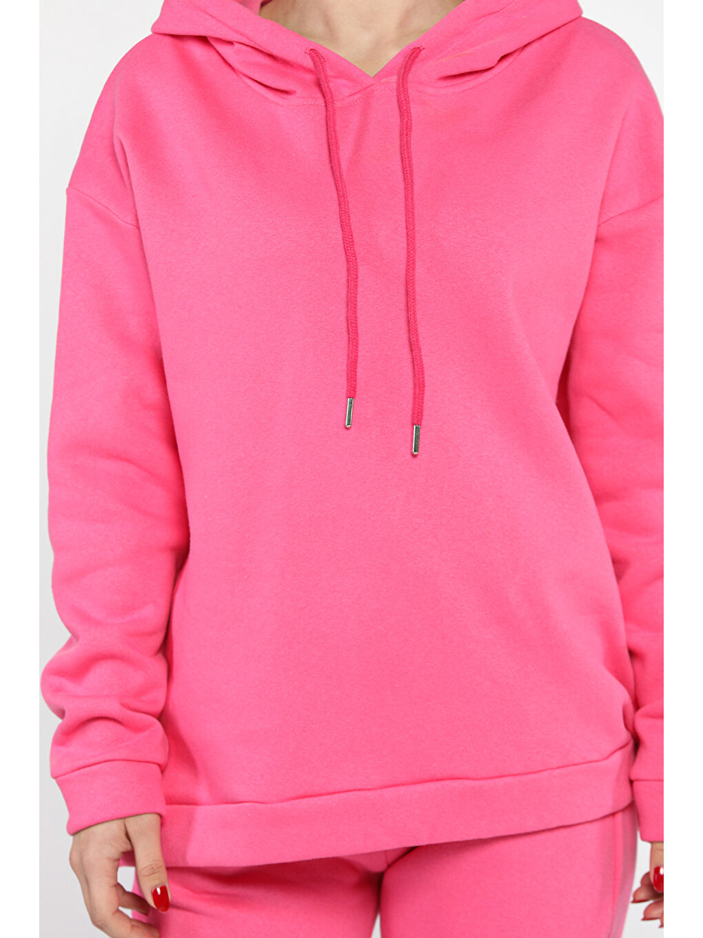 Fuşya Kadın Kapüşonlu Şardonlu Eşofman Takımı-3